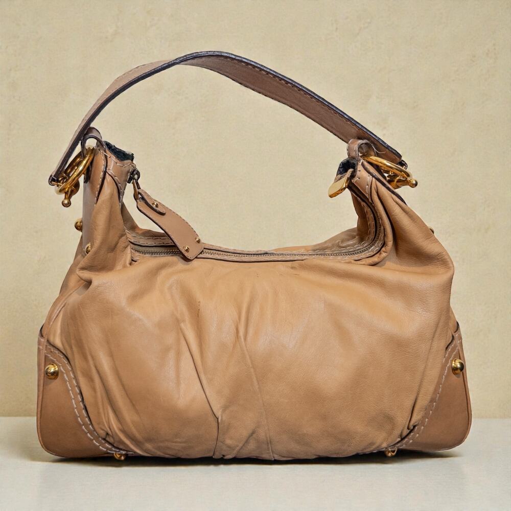 Vintage Gucci Tan Leather Hobo Shoulder Bag Gold Hardware Made in Italy